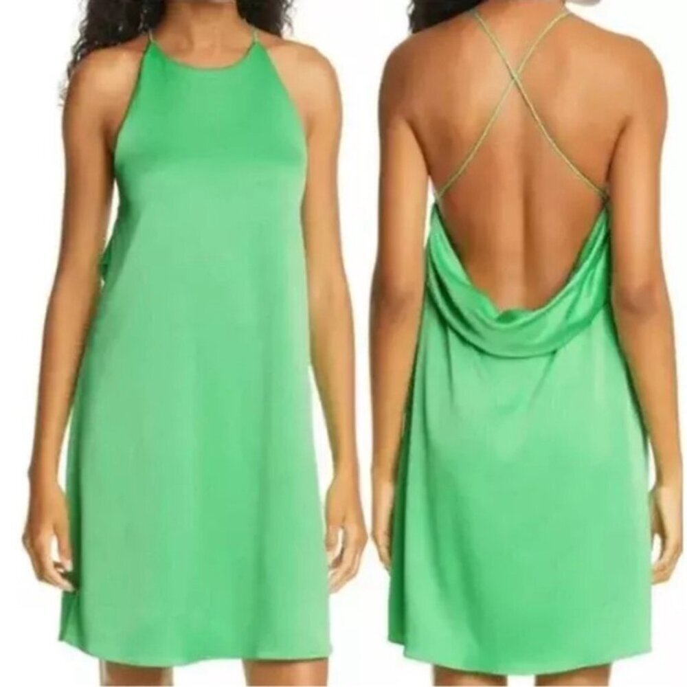 NWT alice + olivia Azitara JADE Low Back Lined Satin Mini Dress Size 8